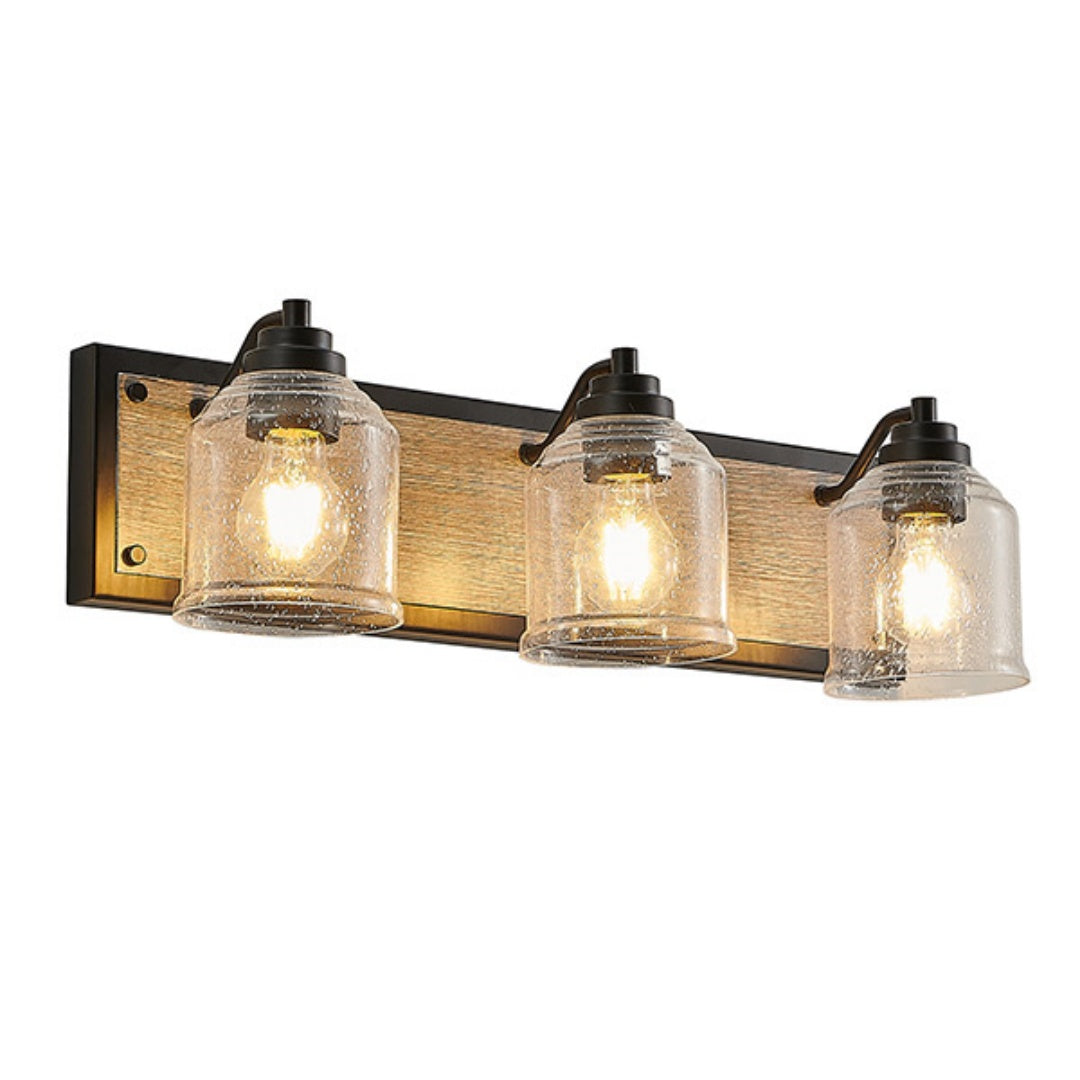 3-Light Farmhouse Vanity Light Fixture - Black & Wood Grain