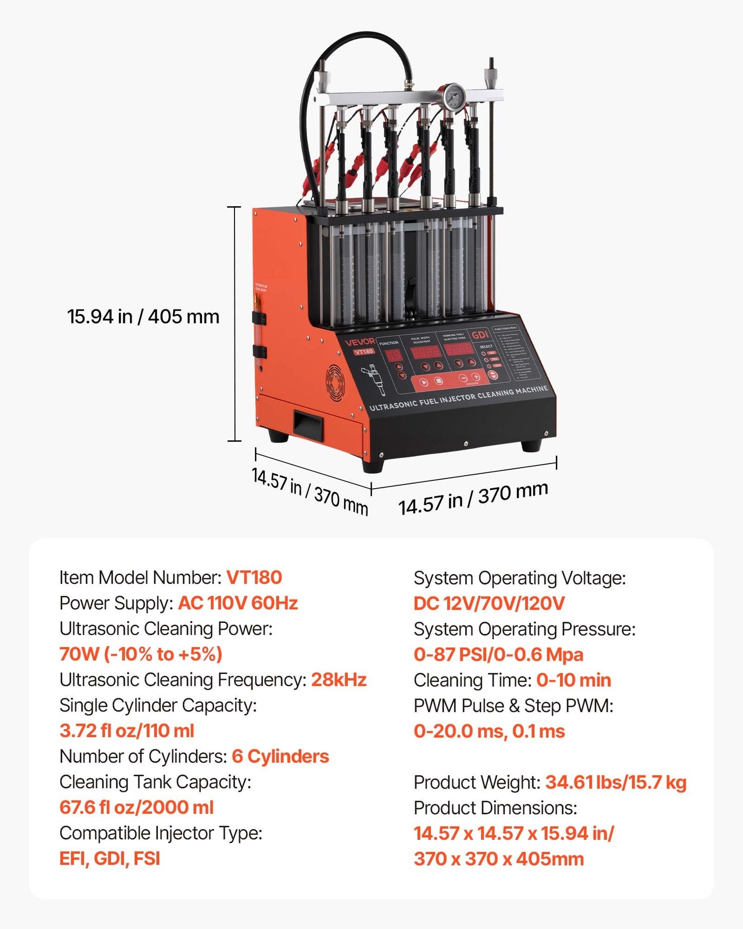Fuel Injector Cleaner Tester Ultrasonic Machine for 6-Cylinder EFI GDI Vehicles