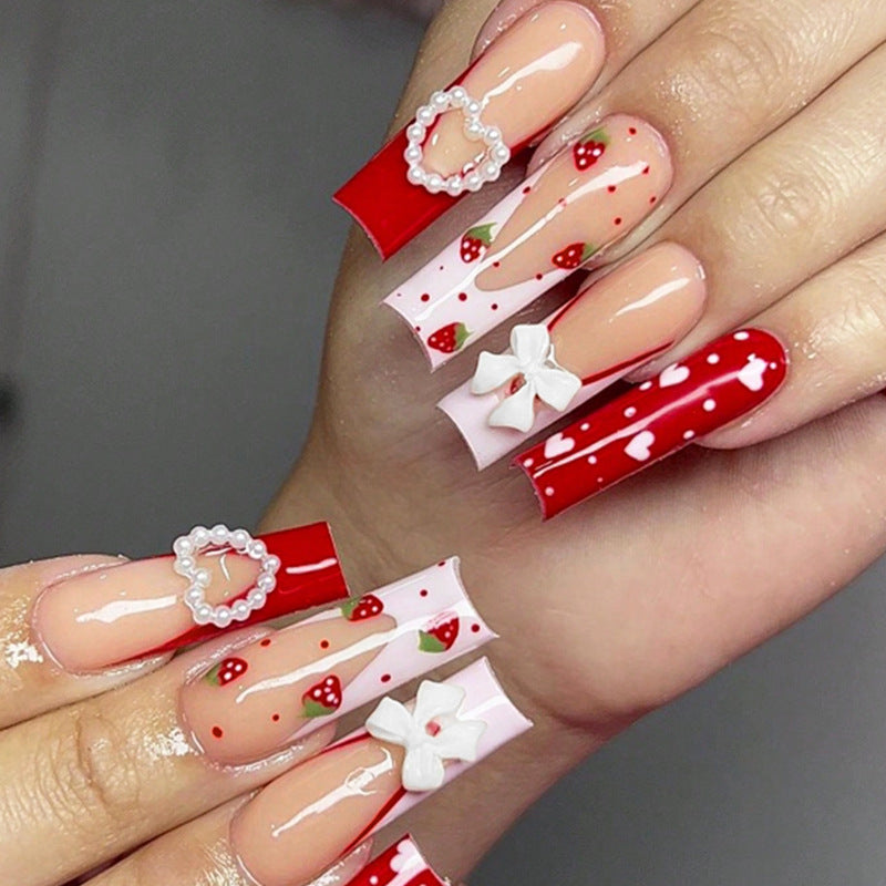 Valentine's Day Nail Stickers Set - Watermelon Heart & Bow Designs, 24 Pieces