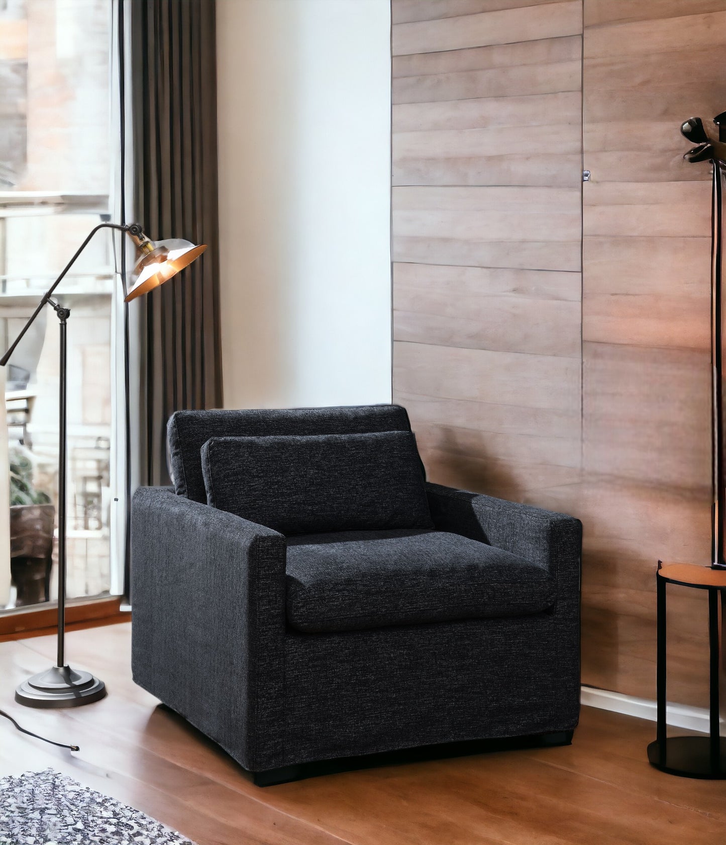 Dark Gray Fabric Swivel Chair with Toss Pillow - Naveen
