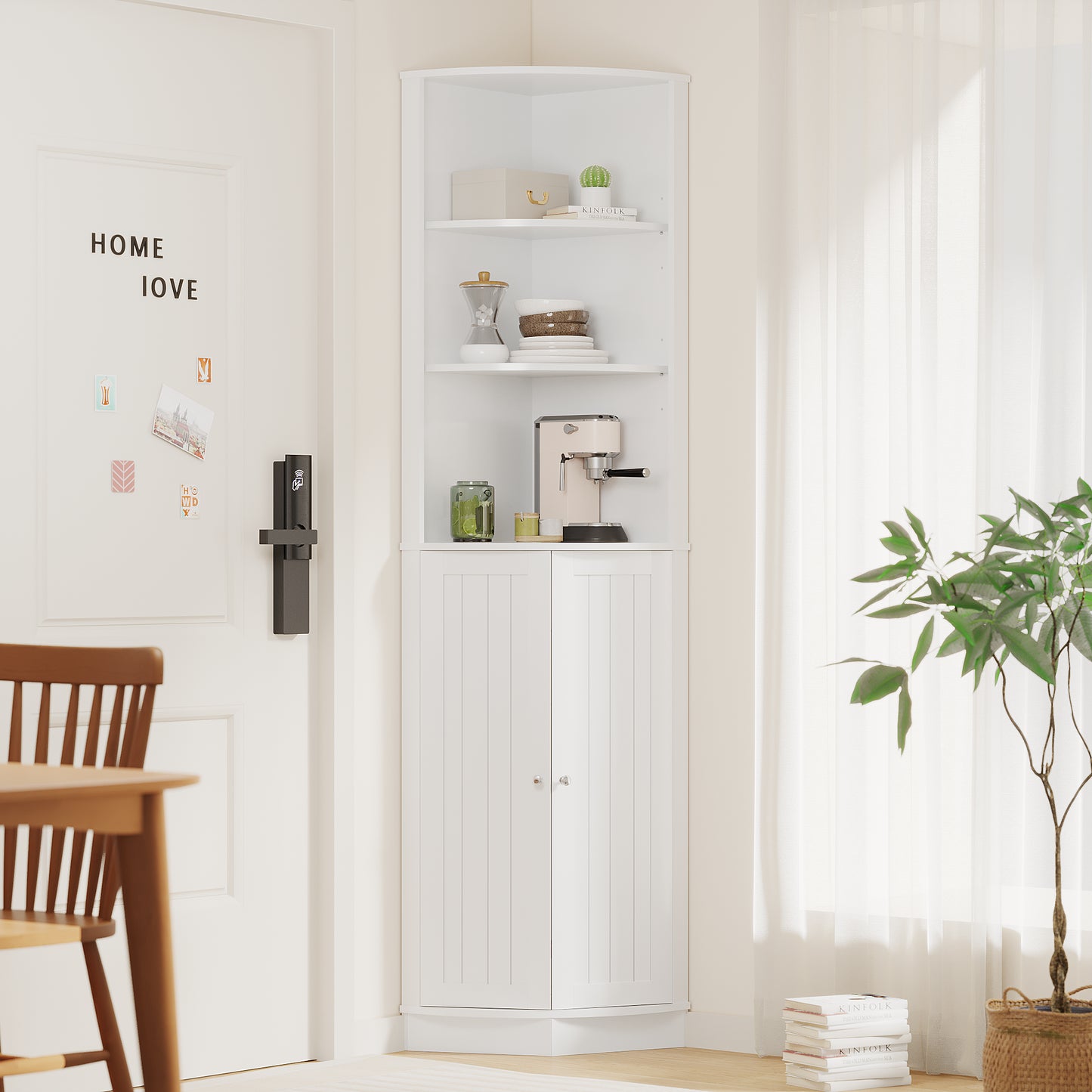67" Tall Corner Cabinet with 2 Doors and Adjustable Shelves - White