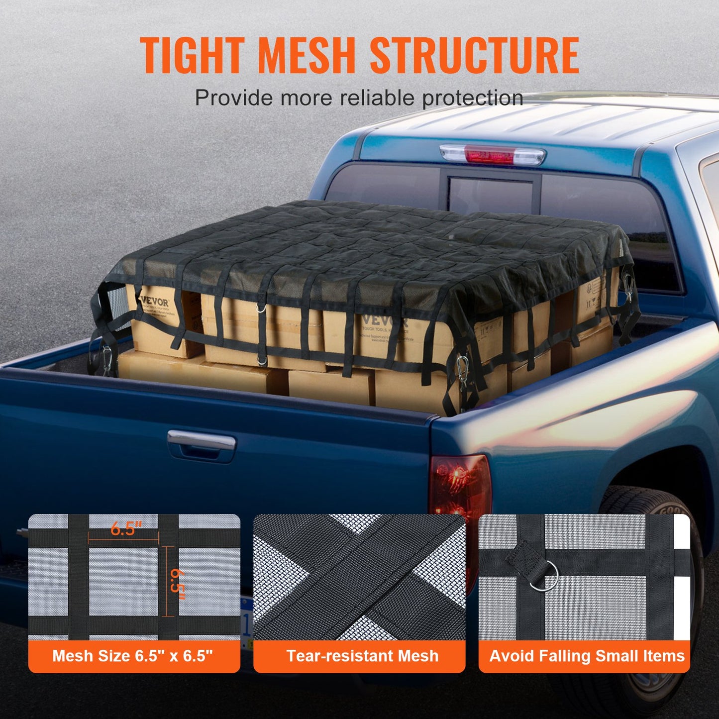 Heavy Duty Cargo Net 96x81 Inches with Adjustable Buckles & S-Hooks - Weatherproof Load Capacity 1500 lbs