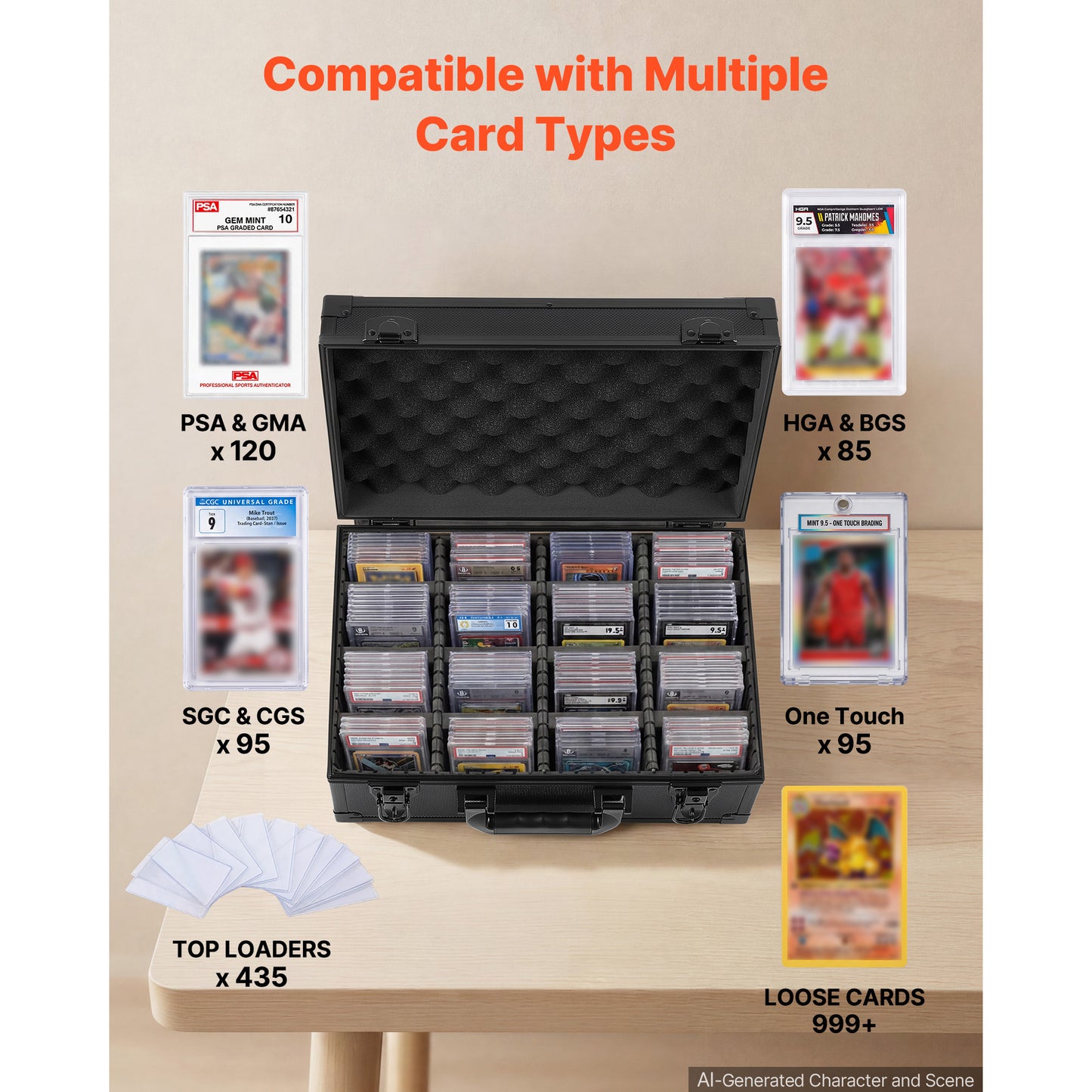 Card Storage Box for Trading Cards 120 PSA Slabs with Lock & Dividers