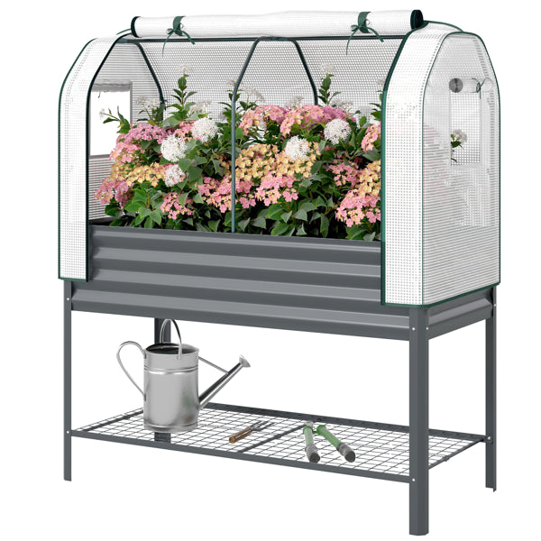 Raised Garden Bed with PE Greenhouse Cover - Dark Gray