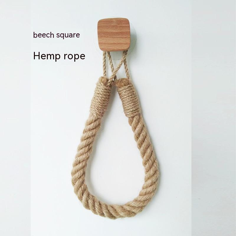 Hemp Rope Storage Towel Rack Solid Wood Wall Mount Home Organization