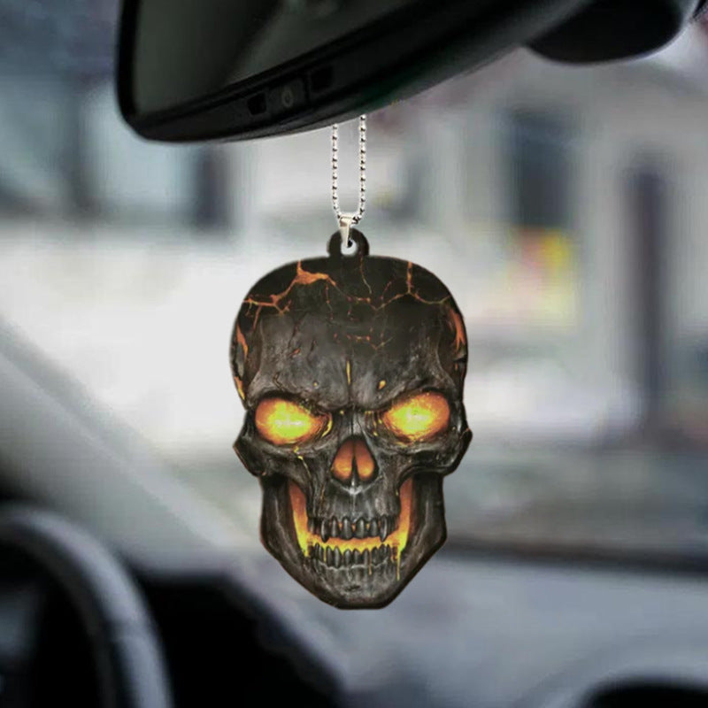 Halloween Skull Car Pendant Acrylic Flat Ornament - Festive Vehicle Decor