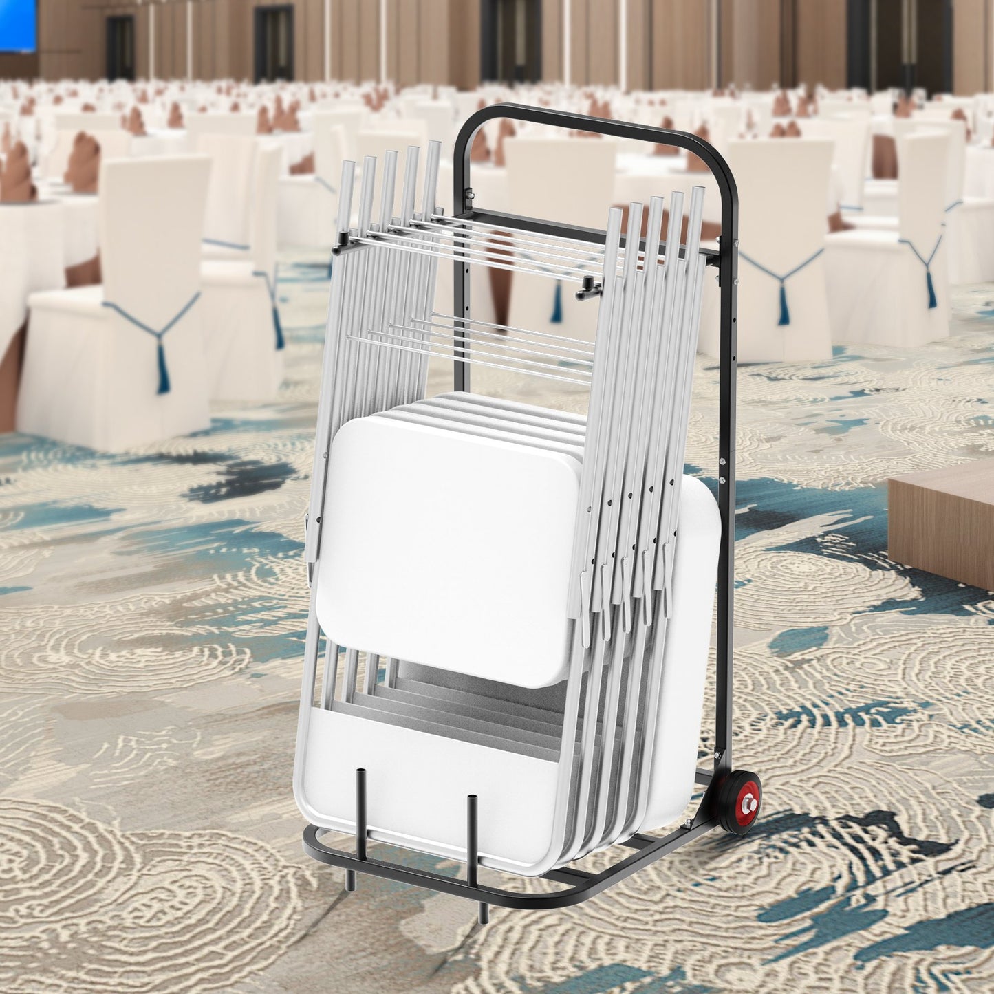 Folding Chair Storage Cart for 10 Chairs - Heavy Duty Dolly with Rubber Wheels