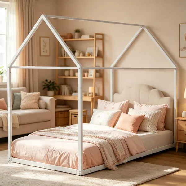 House-Shaped Canopy Bed Frame - Sturdy Metal Construction