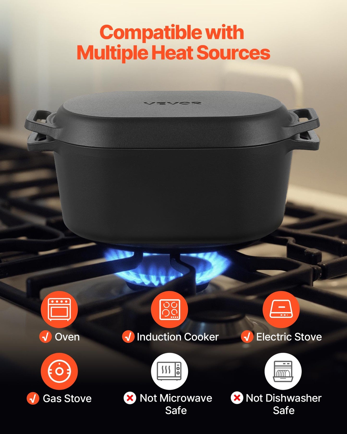 3.5QT Enameled Cast Iron Dutch Oven with Lid - Black