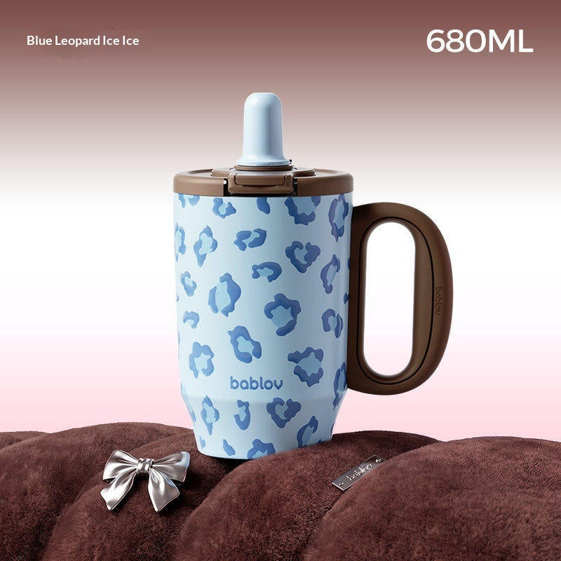 Insulated Drinkware Set with Handle and Straw - 680ML Dual-Use Cups for Outdoor Use