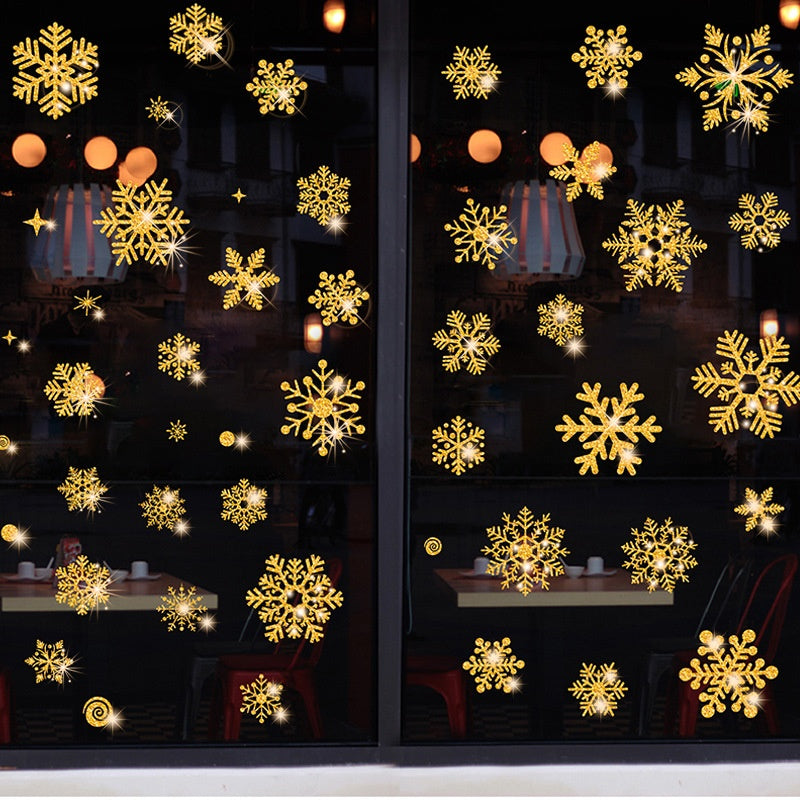 Glitter Decorative Wall Stickers Christmas Snowflake Set for Festive Wall Decor