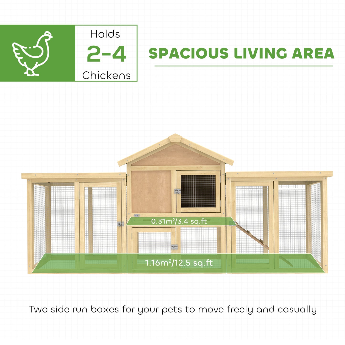 Wooden Chicken Coop with Nesting Box, Ramp & Removable Tray - Natural Wood 960x730mm
