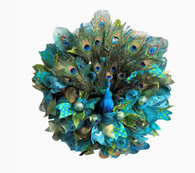 Peacock Wreath Decorative Garland for Farmhouse Home & Garden, 45cm