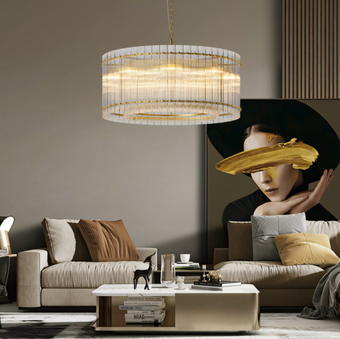 Modern 37-Inch Gold Round Chandelier - 2-Tier Crystal Lighting