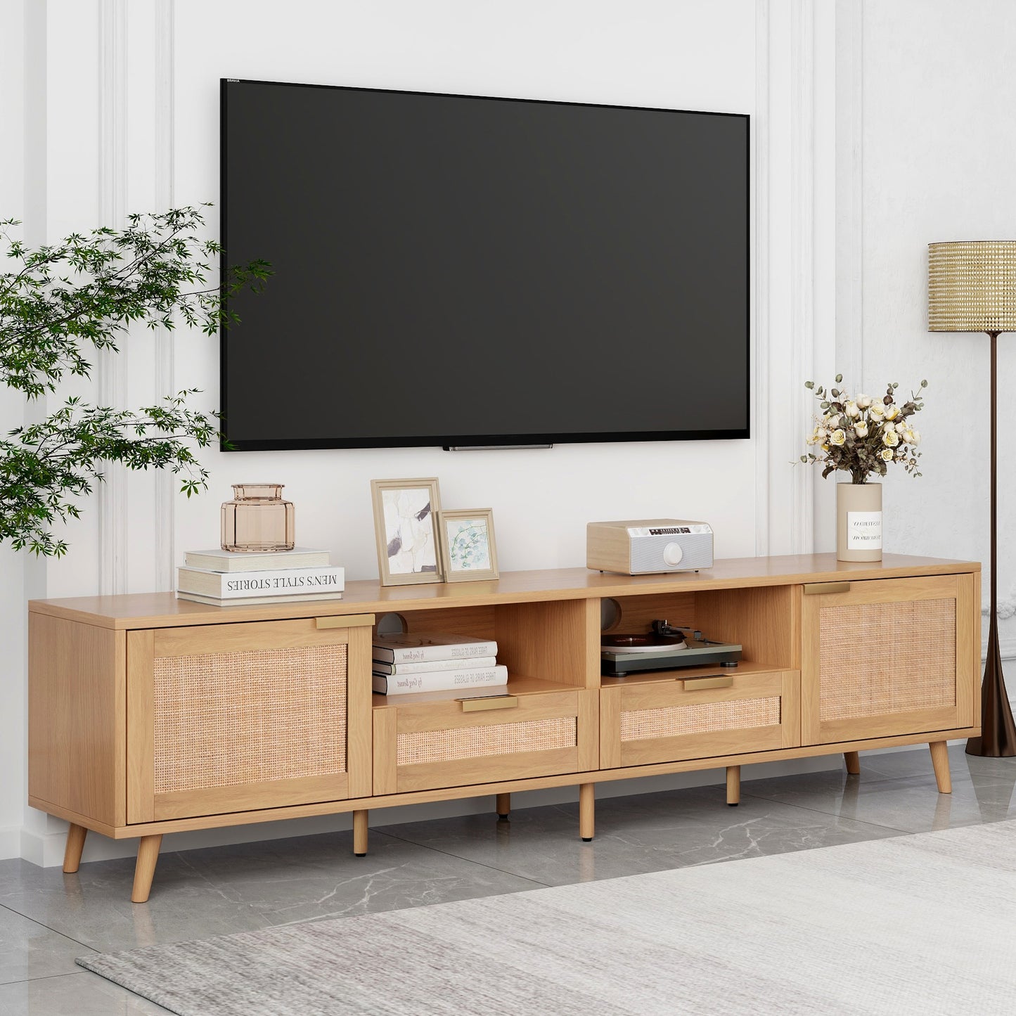 Rattan TV Stand for TVs Up to 85'' - Modern Farmhouse Design