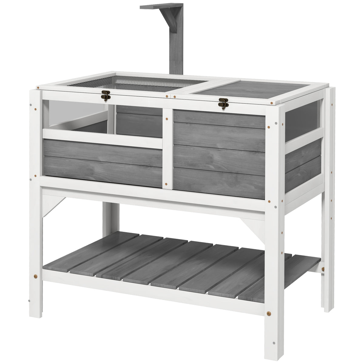 Indoor Tortoise Habitat with Shelf Storage and Weather Protection - Light Gray