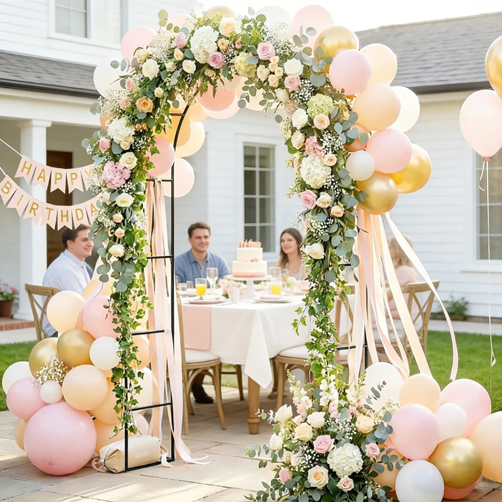 8 Ft Steel Garden Arch - Modern Wedding Arbor with Stable Base