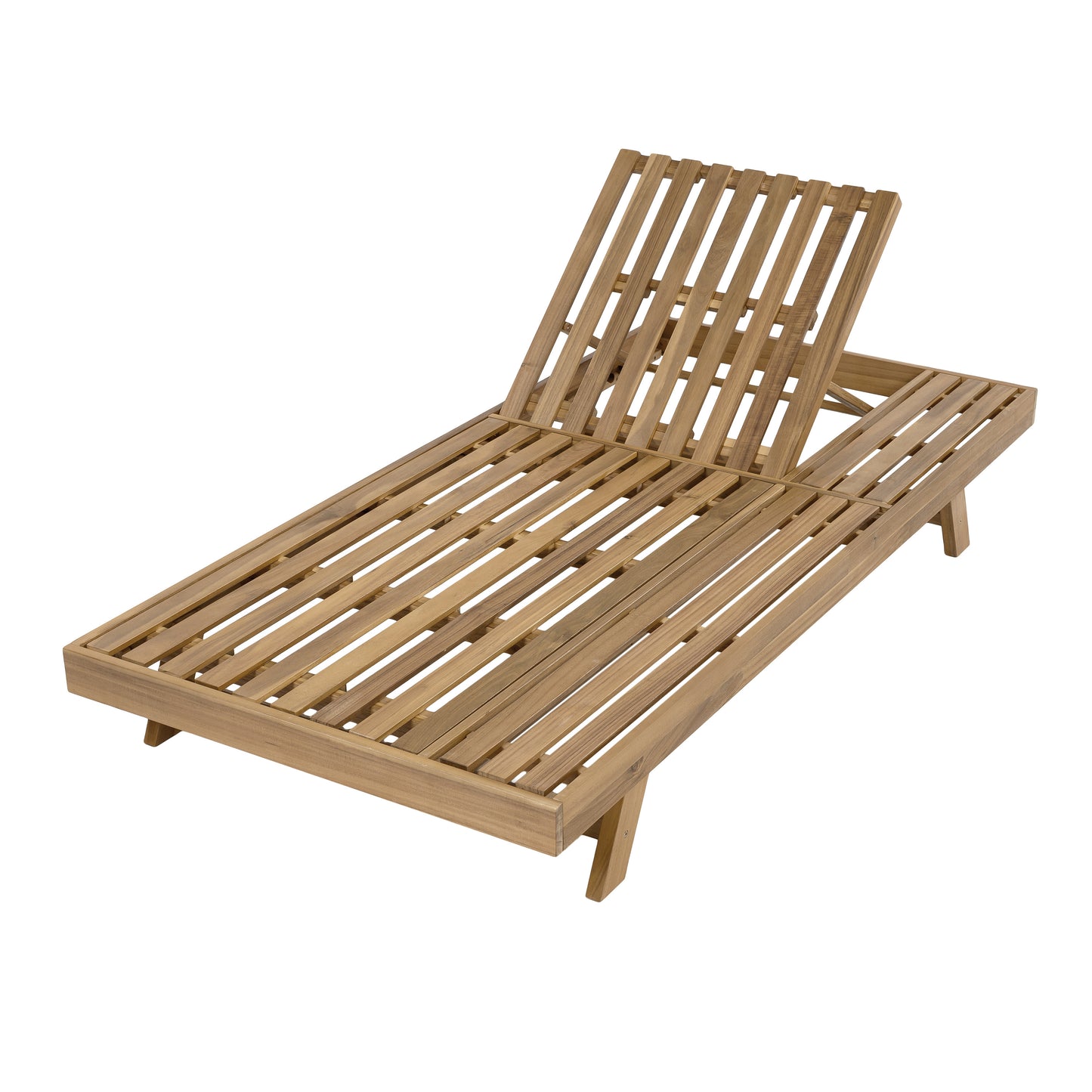 Foldable Acacia Wood Lounge Chair with Adjustable Backrest - Light Brown
