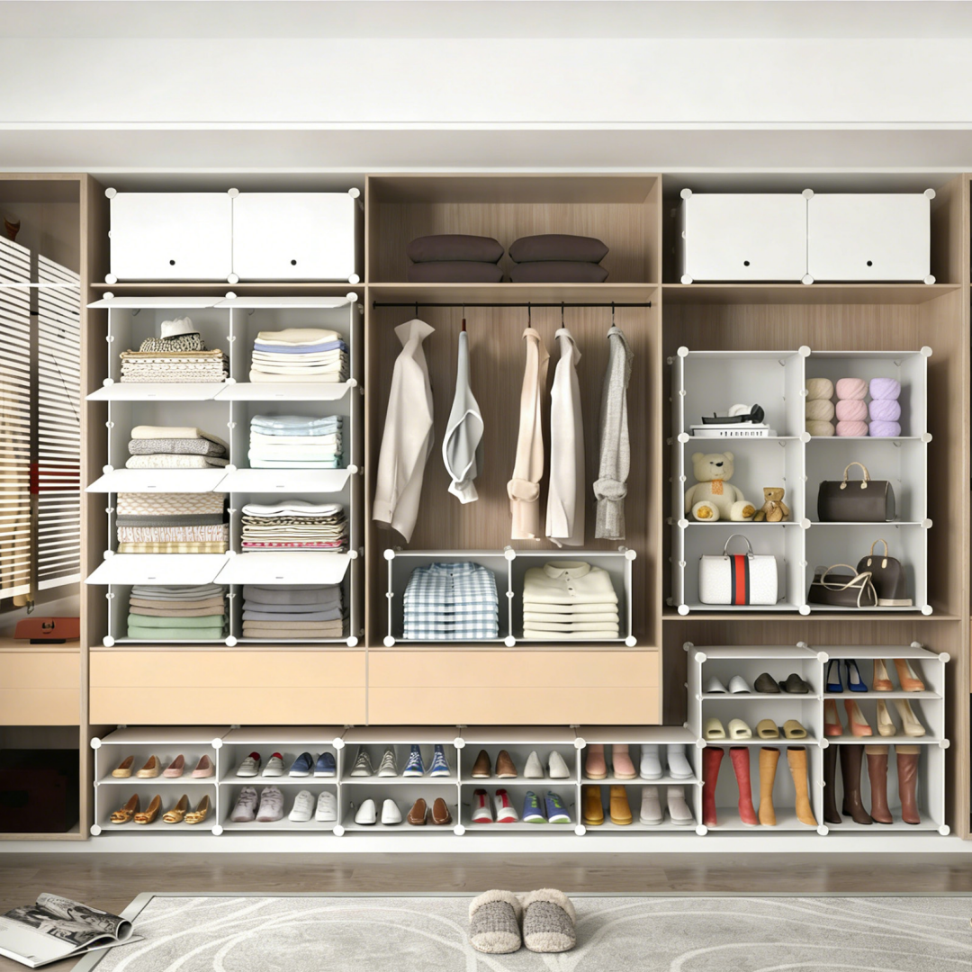 8-Layer Shoe Storage Cabinet with Doors - White, Stackable