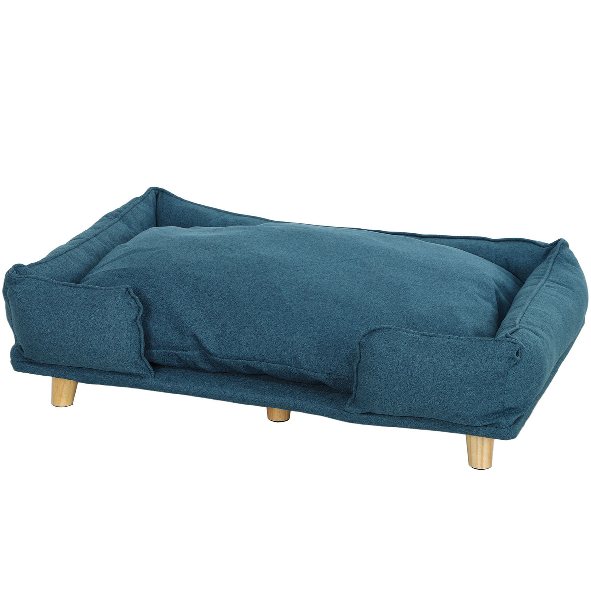 Large Dog Couch Bed with Cushion & Pine Wood Legs - Dark Blue