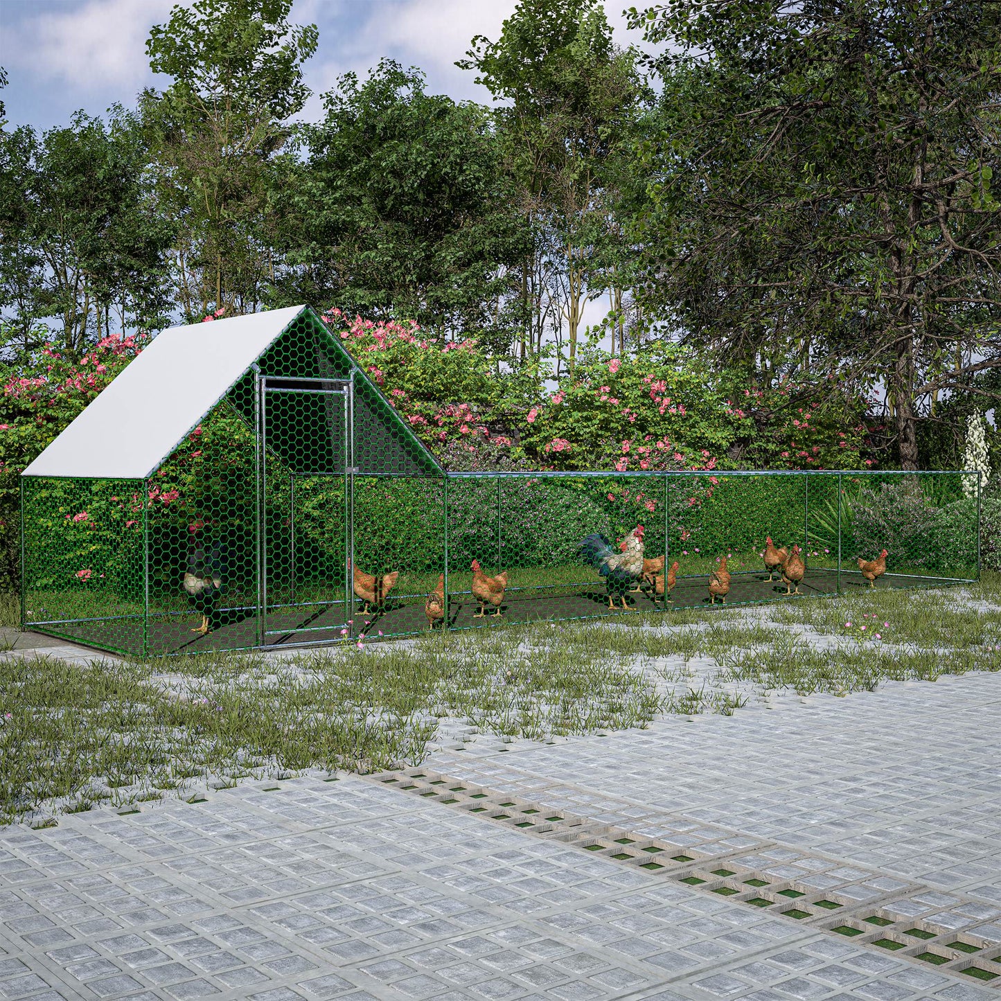 Large Metal Chicken Coop with Walk-In Run, Cover & Lockable Door - Multiple Sizes