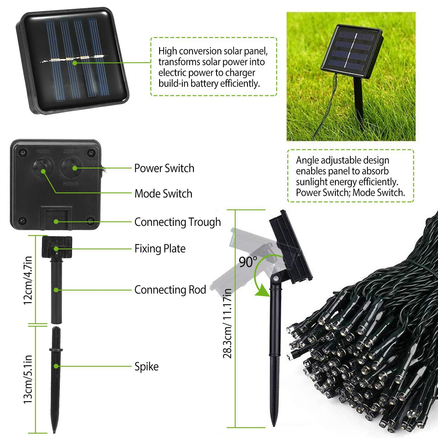 Solar String Lights 12M with 100 LEDs & 8 Modes Waterproof for Christmas & Party Decor