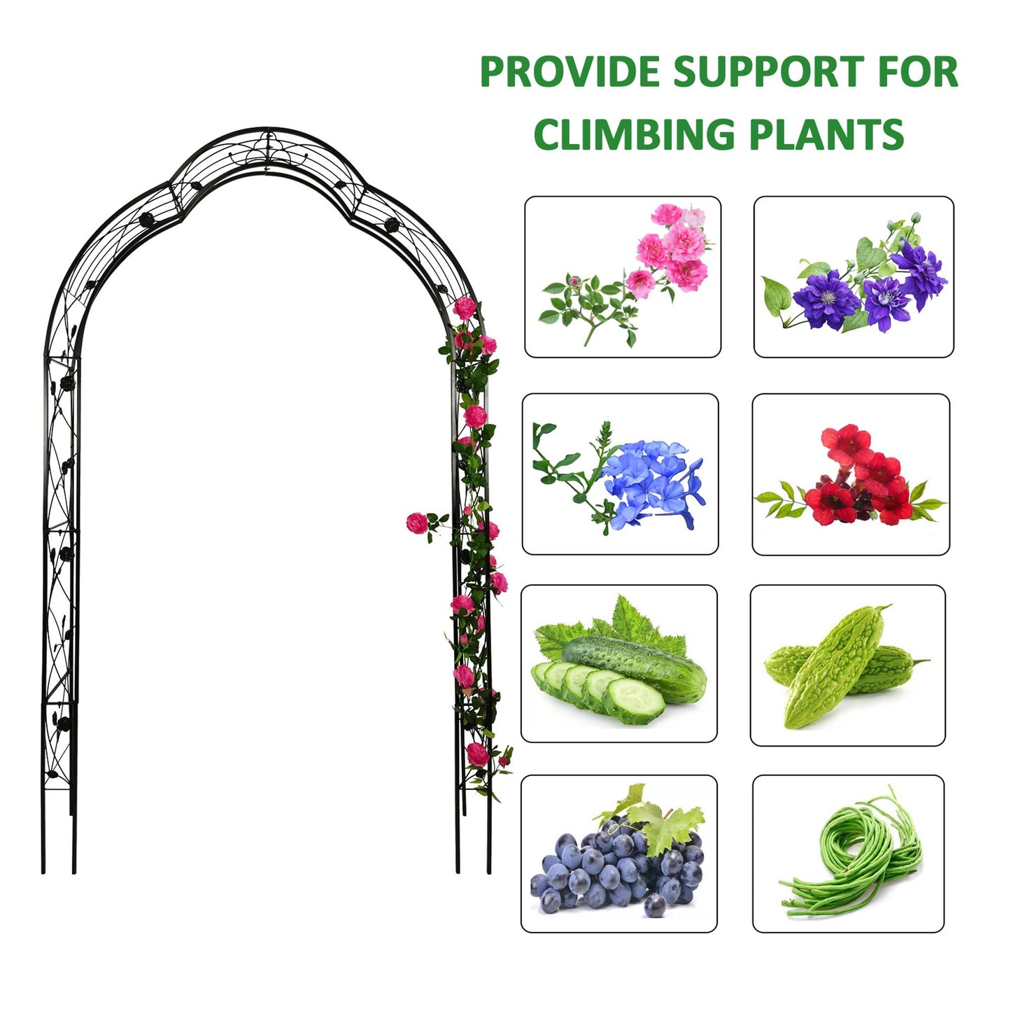 Metal Garden Arch with 8 Styles Freely Assembled Outdoor Trellis for Climbing Plants
