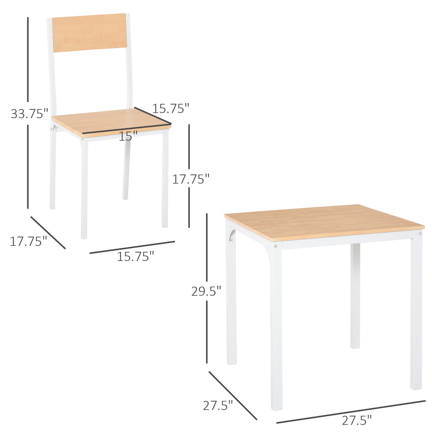 3-Piece White Square Dining Table Set with 2 Chairs