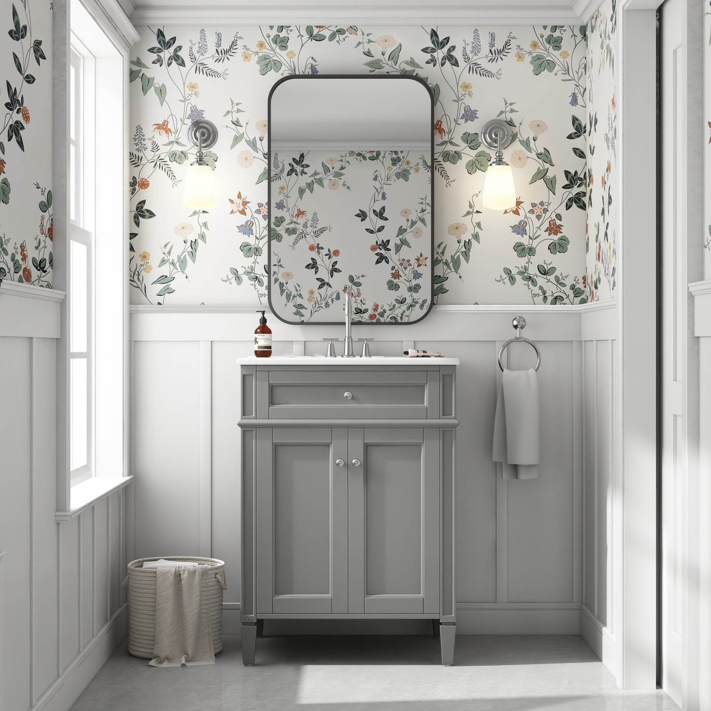 24-Inch Gray Bathroom Vanity with Soft-Closing Doors & Drawer