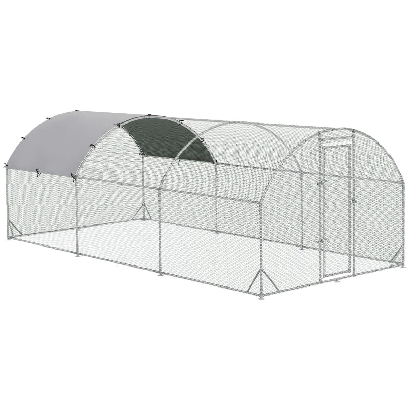 Large Metal Chicken Coop with Waterproof Cover - Walk-In Yard Fence, Silver