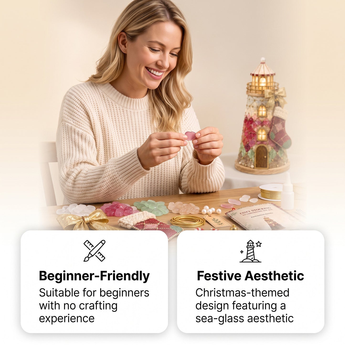 Santa Claus Glass-Textured Lighthouse Holiday Ornament Kit - All Styles