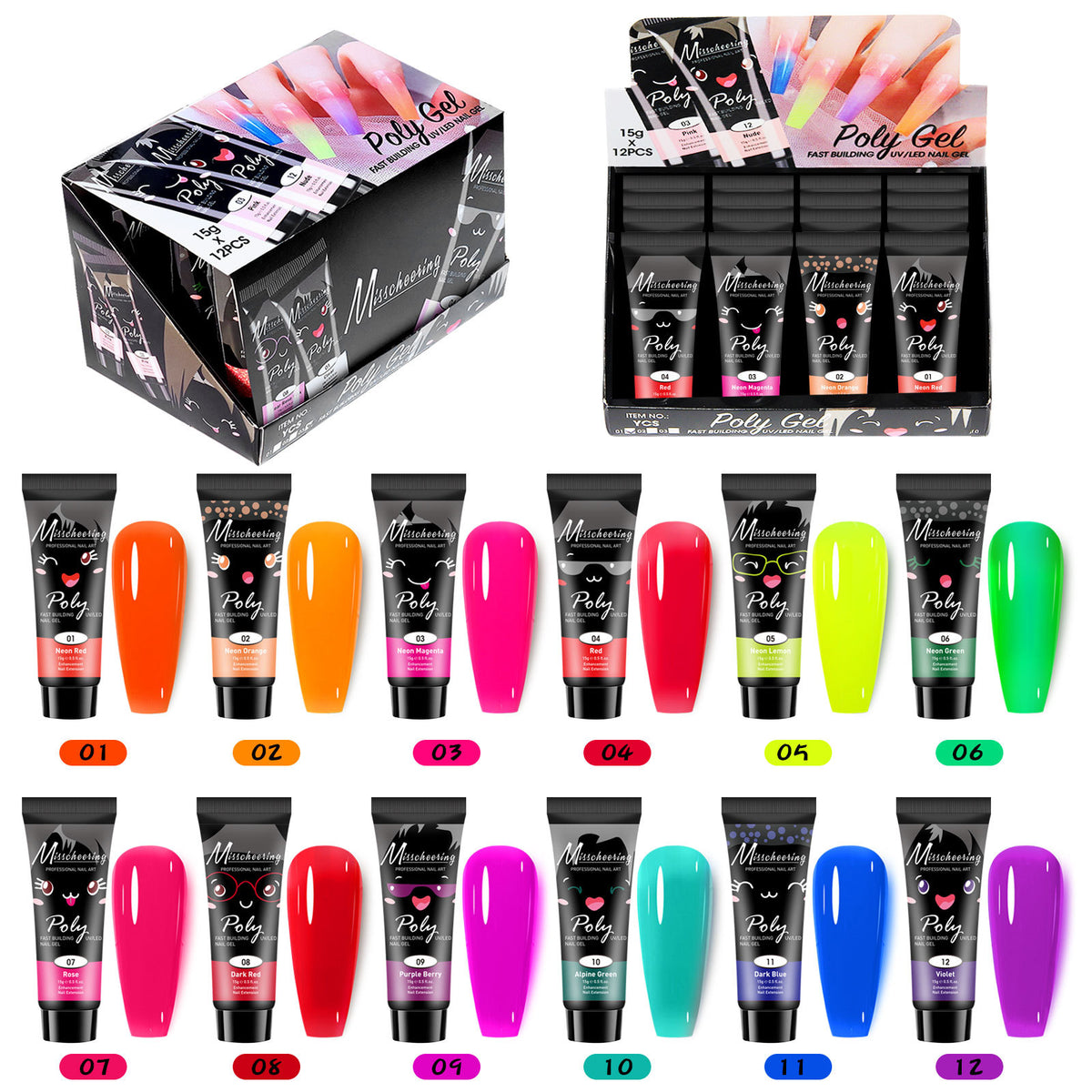 12-Color Sequin Nail Extension Kit - Nail Art & Gel Accessories