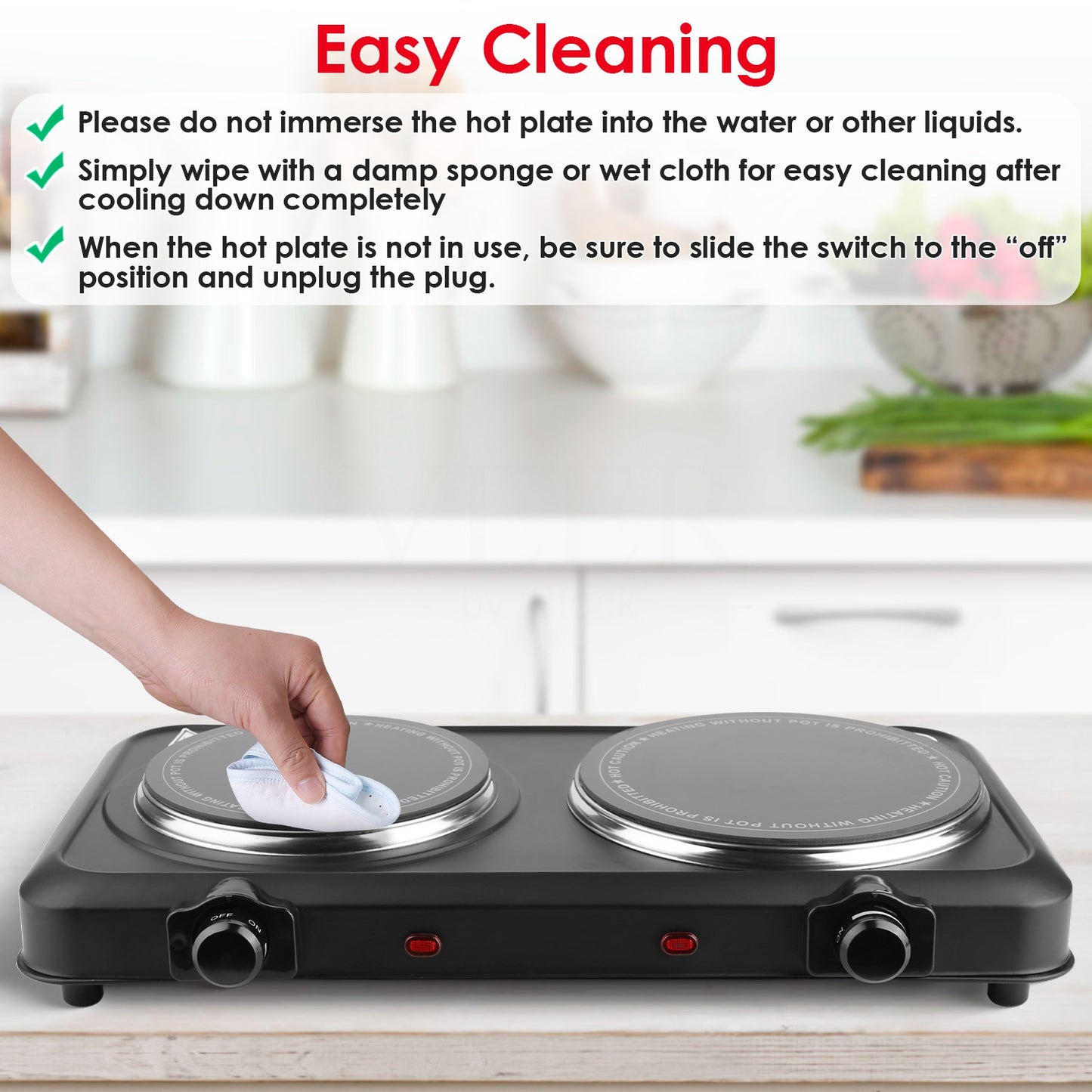 2000W Electric Infrared Dual Burner Hot Plate - Portable Cooking Stove