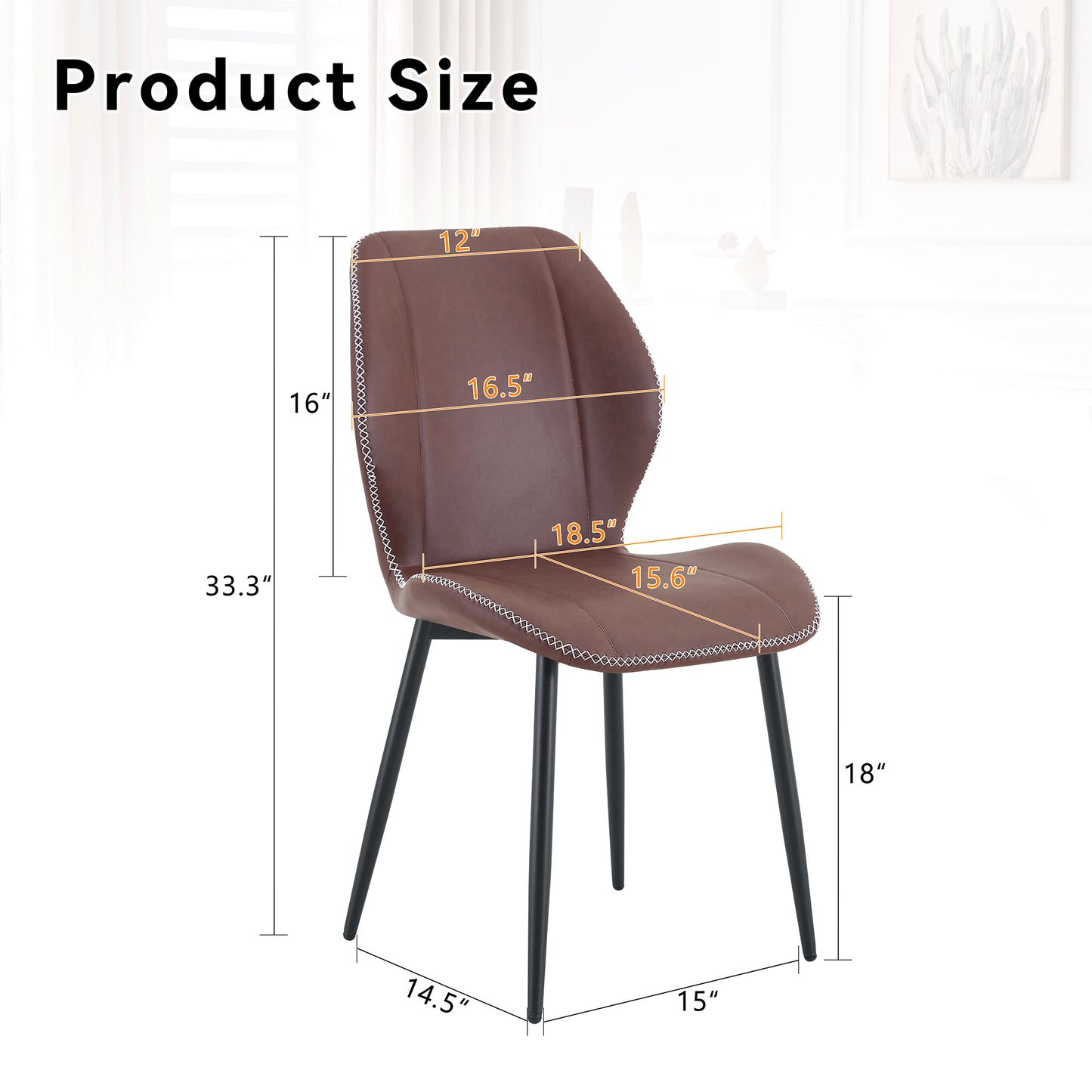 4-Pack Reddish-Brown PU Leather Dining Chairs with Metal Legs