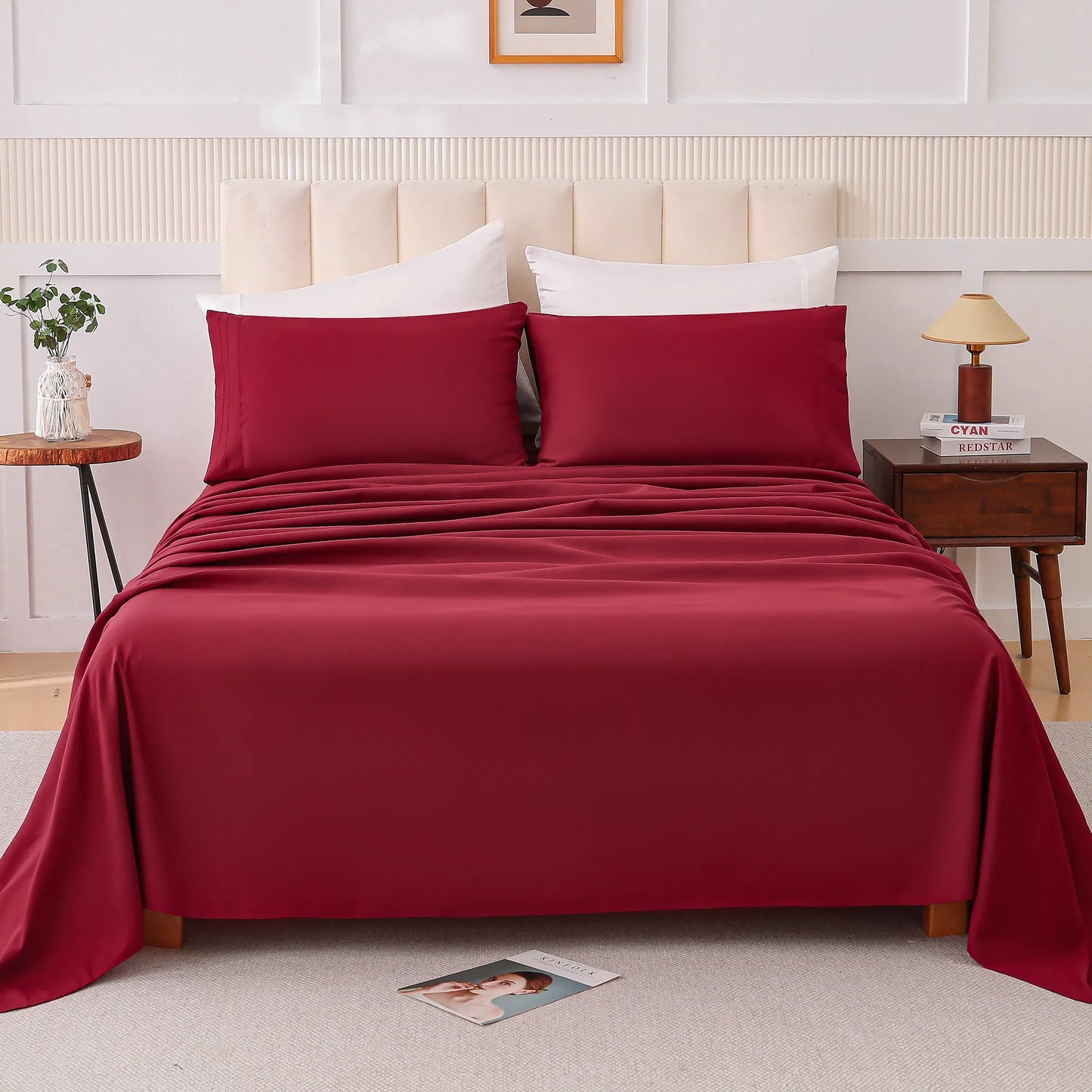 Four-Piece Bedding Set - Cloud-Like Comfort, Wine Red