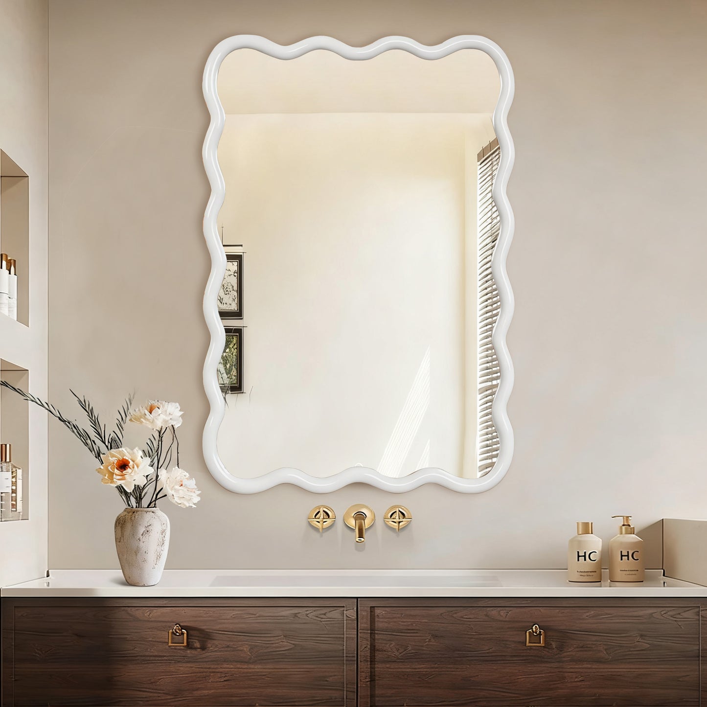 Wavy Rectangle Solid Wood Frame Decorative Mirror - 24x36