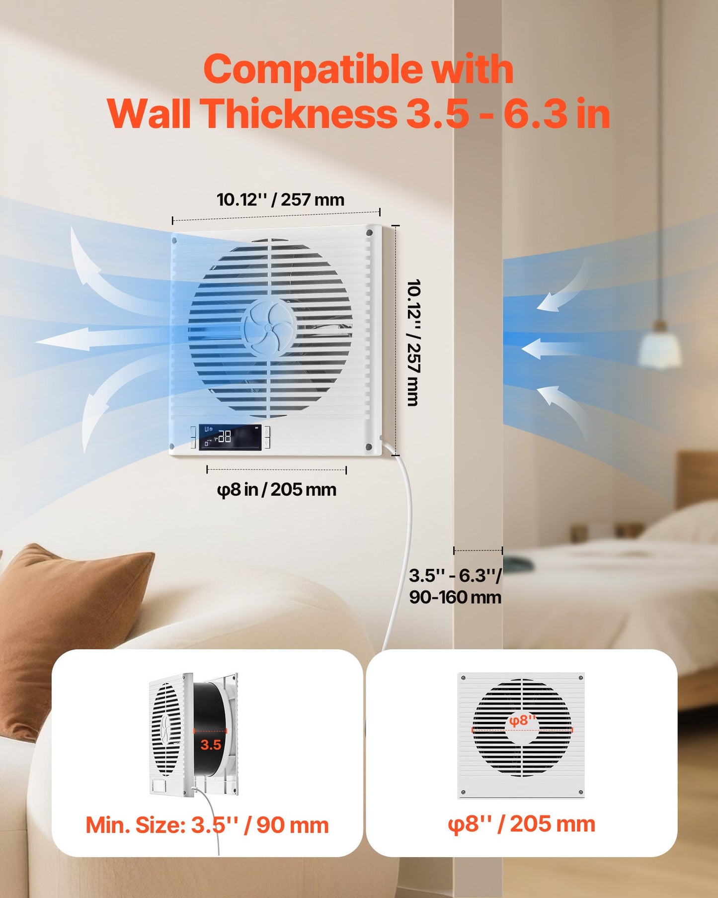 7.5-Inch Wall Vent Fan with Remote Control, 10-Speed Airflow, Quiet Ventilation for Home & Workshop
