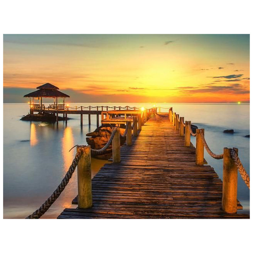 Full Square Diamond Painting Sunset Lake Scenic Cross Stitch Kit - DIY Art Craft