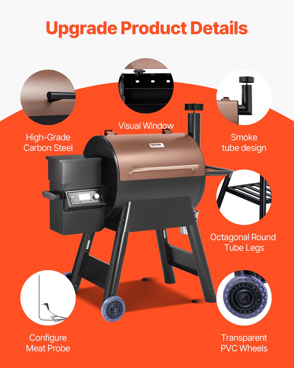 Wood Pellet Grill Smoker with 575 Sq.in Cooking Area - Electric Outdoor BBQ