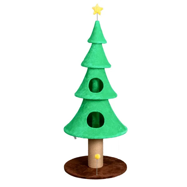 59in Large Christmas Tree Cat Tower with 2 Condos & Scratching Post