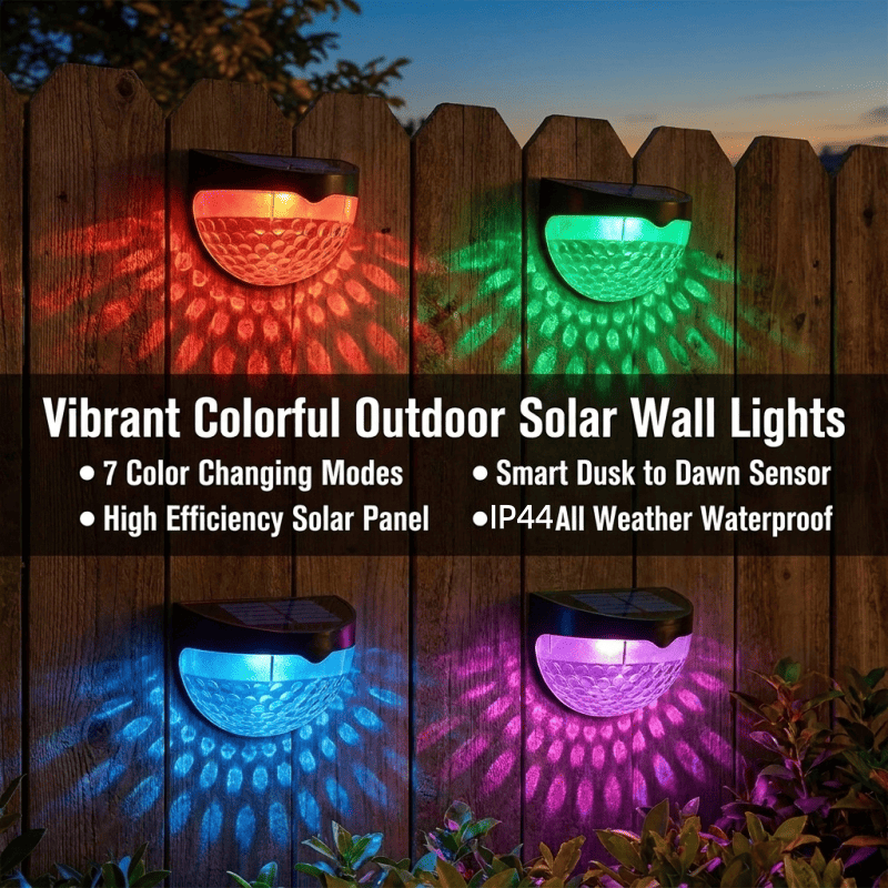 12 PCS RGB Solar Fence Lights - Waterproof Outdoor Wall Deck Step Lighting