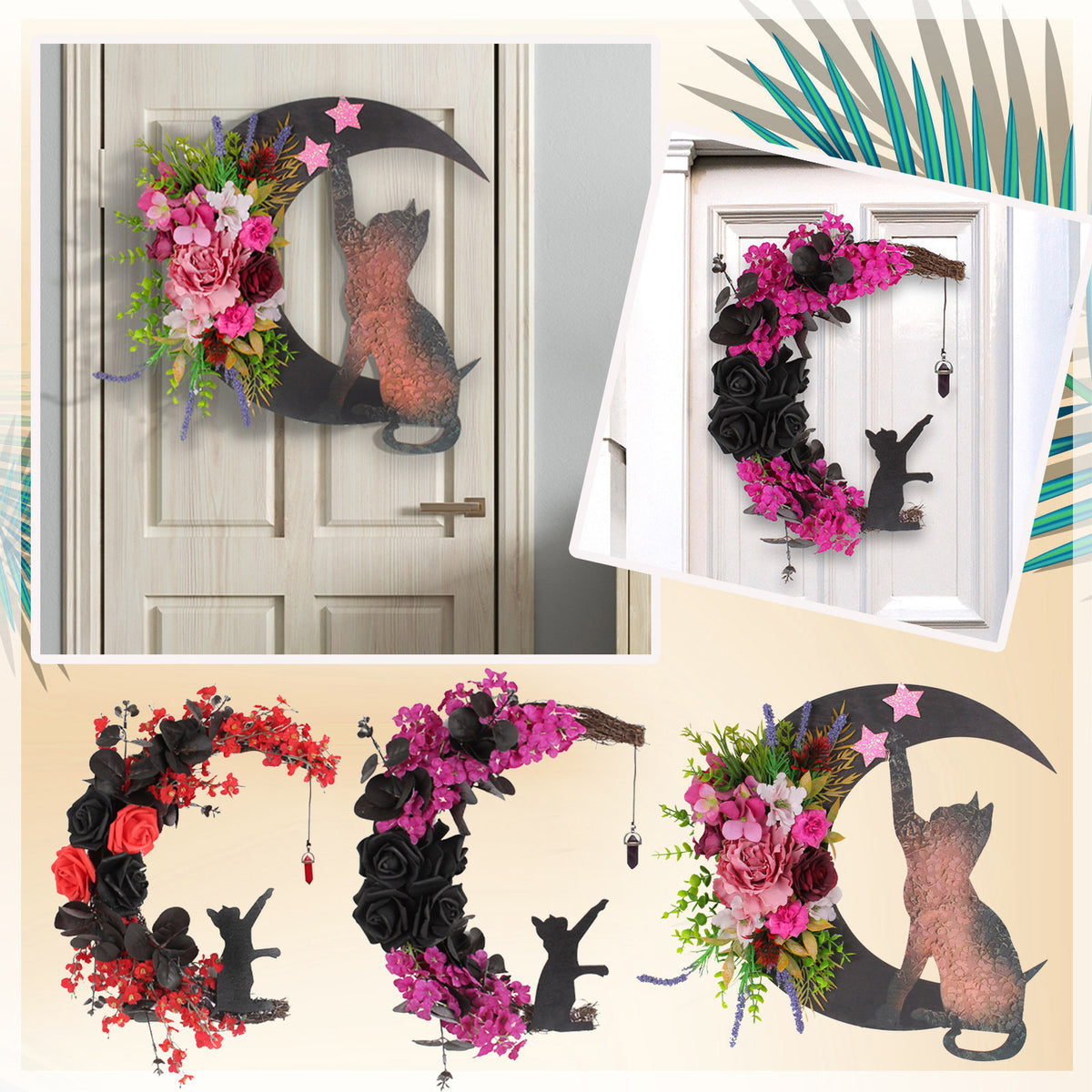 Moon Cat Garland Door Pendant - Flowers