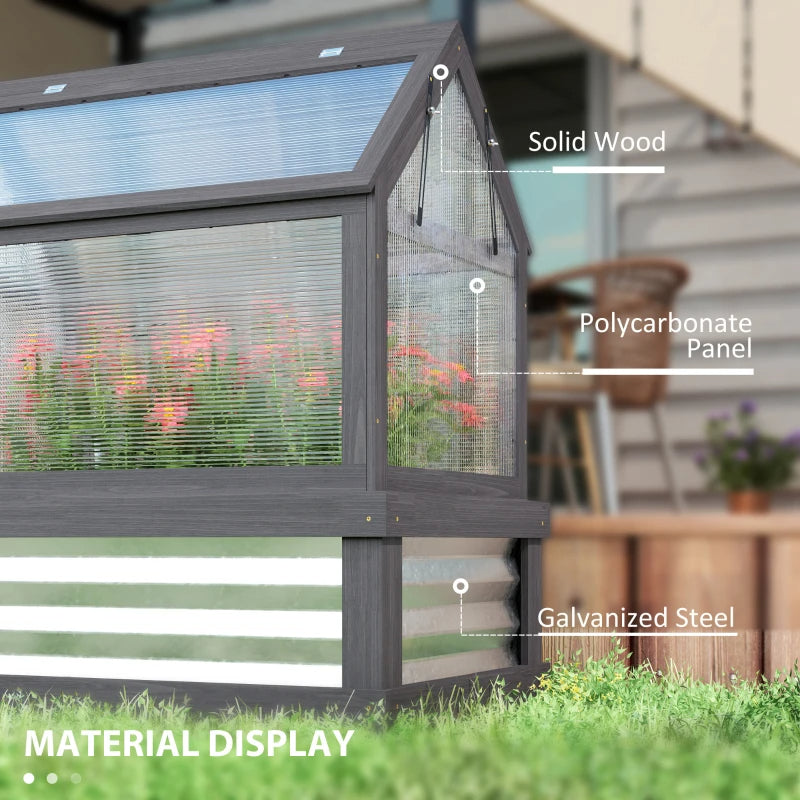 Raised Garden Bed Kit with Greenhouse - Wooden Cold Frame Planter, Gray Silver