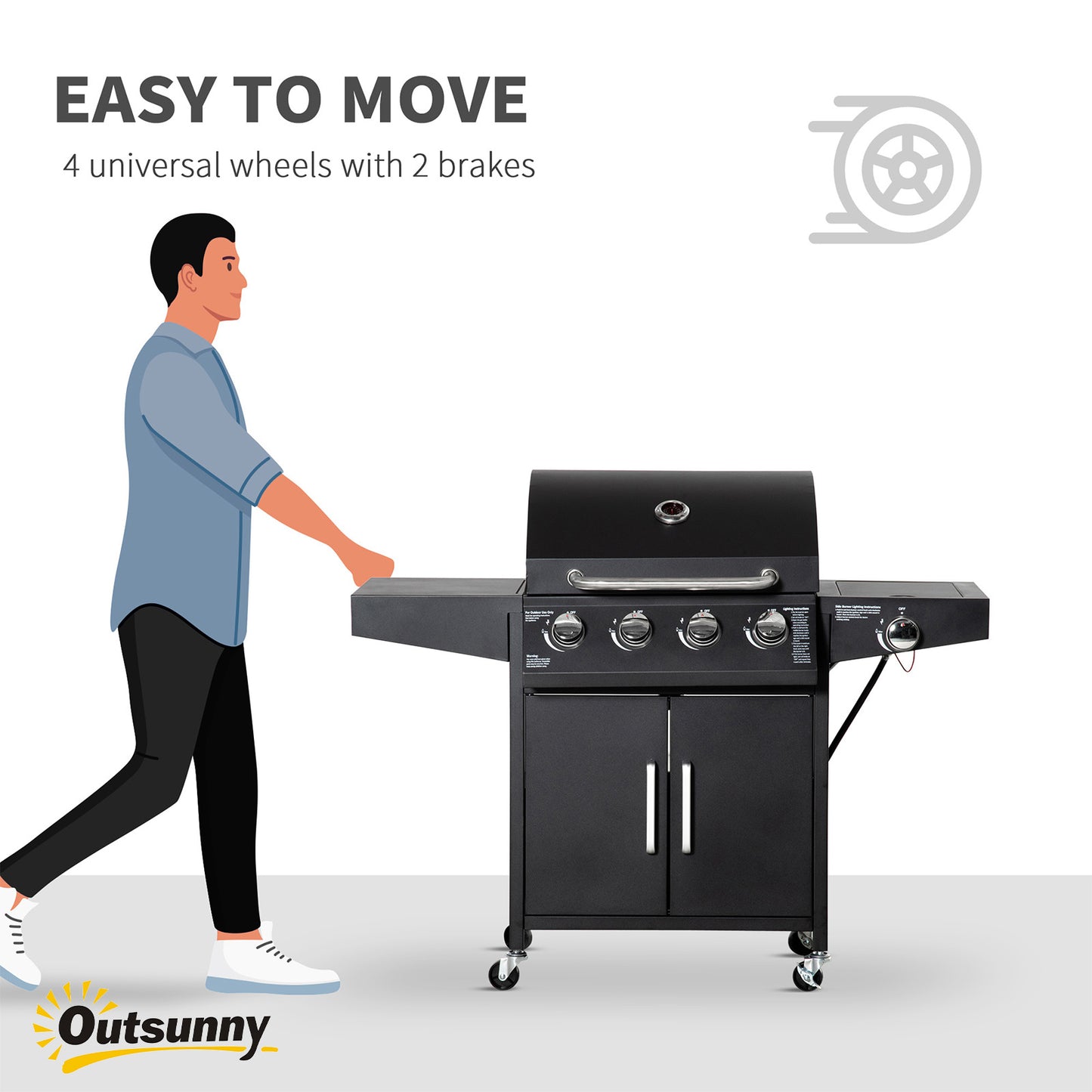 52" 4-Burner Propane Gas BBQ Grill with Side Burner & Wheels
