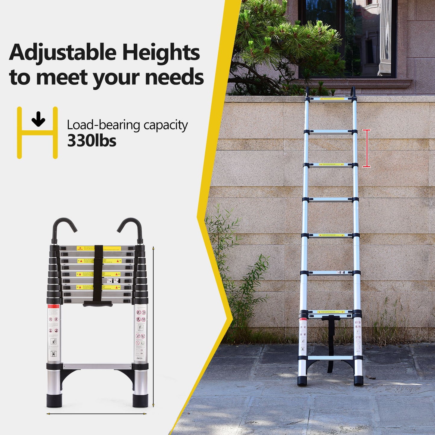 9.5 Foot Aluminum Telescopic Ladder with Stabilizers - Antique Silver