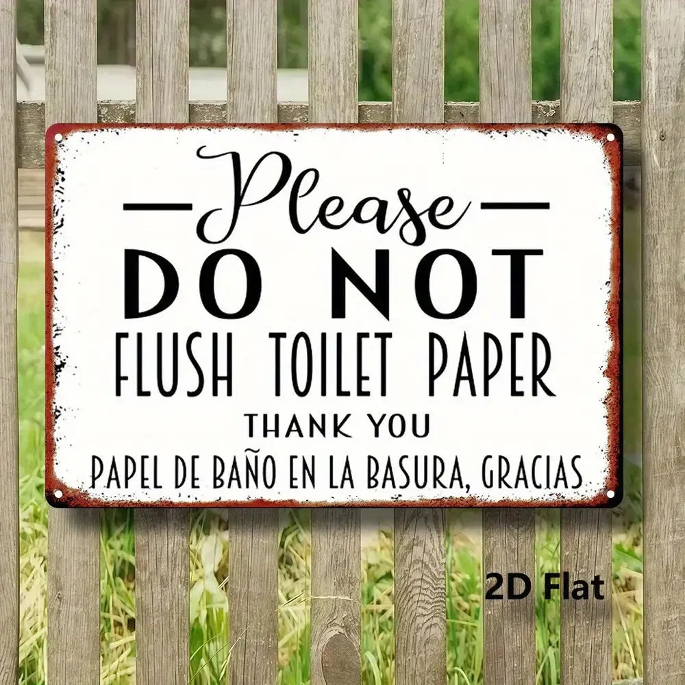 Vintage Bilingual Do Not Flush Metal Sign - 12x8 Inches
