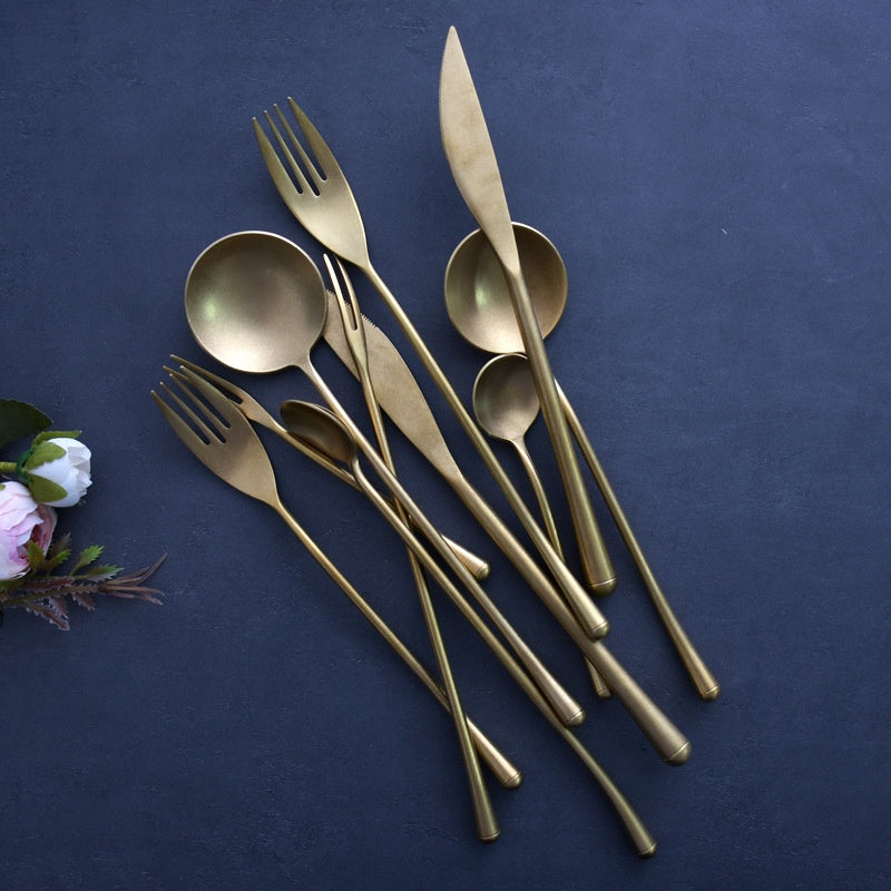 Stainless Steel Stir Knife Fork Spoon Set - Japanese-Style Distressed Kitchen Utensils