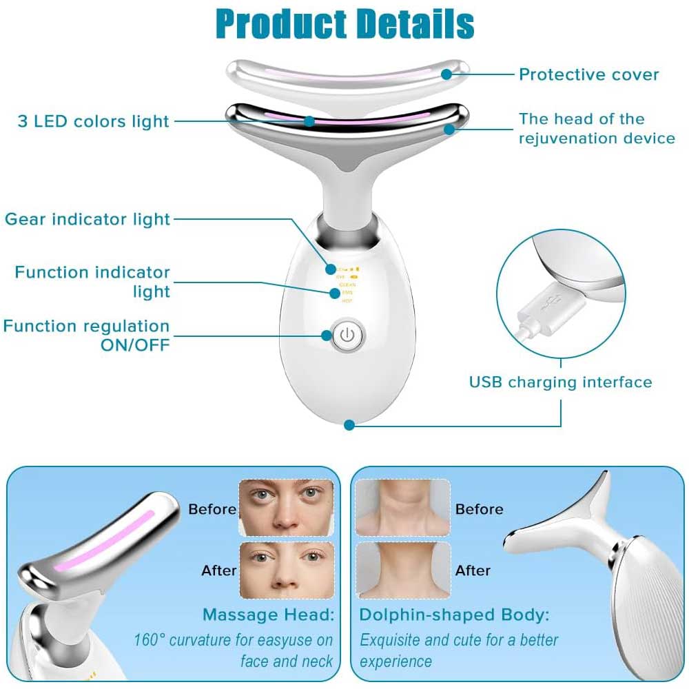 LED Neck and Face Massager, Facial Sculpting Tool with Vibration
