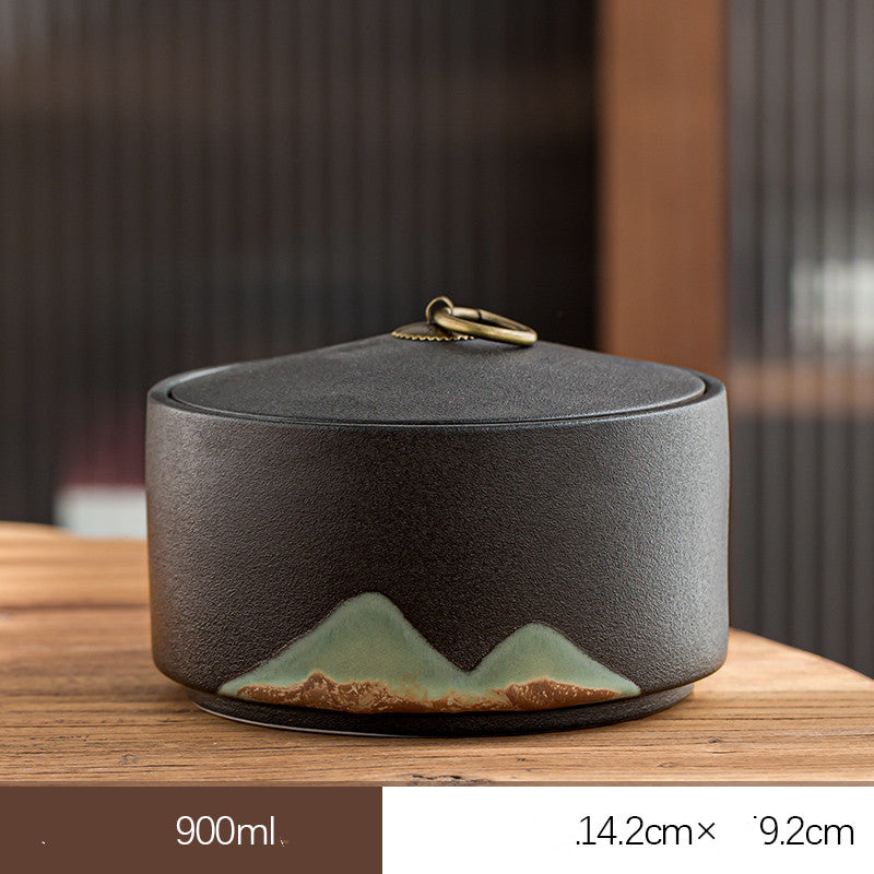 Large Sealed Ceramic Tea Storage Jar - Home Kitchen Tea Caddy