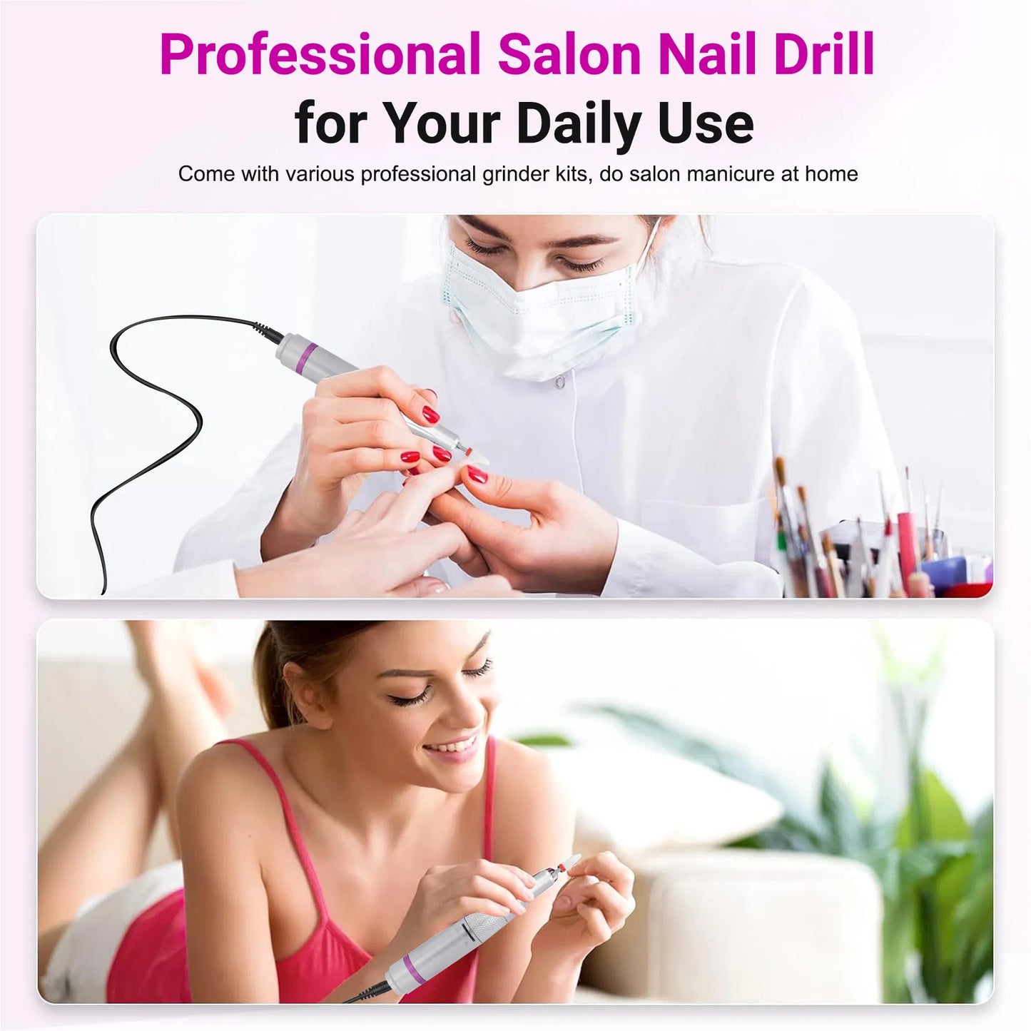 Professional Portable Electric Nail Drill - 35000RPM Rechargeable Manicure Tool